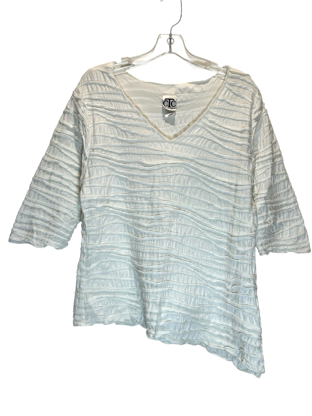 CTC Carol Turner Collection White Textured Cotton Blend Asymmetric Top - Medium